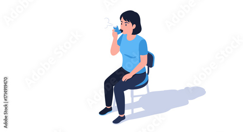 Young Woman Sitting Drinking from a Small Cup.