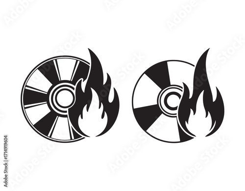 Silhouette of Burning CD and DVD Designs Symbolic of the Burning and Degradation of Data and the Fragility of Storage