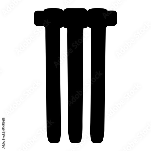 Silhouette of Cricket Stumps Icon Isolated-Black silhouette of cricket stumps isolated on white background, symbolizing cricket sport, wicket, game equipment, competition, and outdoor activity.