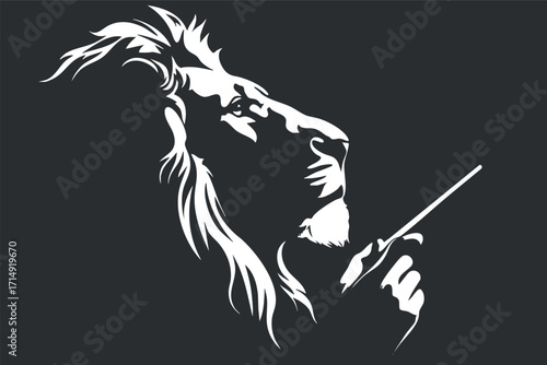 A stylized silhouette of a lion's head with an artistic gesture using a finger.