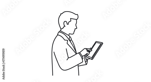 Profile View of Businessman Using Tablet.