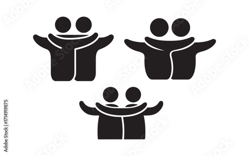 Silhouetted Group Hugs Representing Friendship Unity and Support Black and White Illustration of Interconnectedness and Emotional Bonds