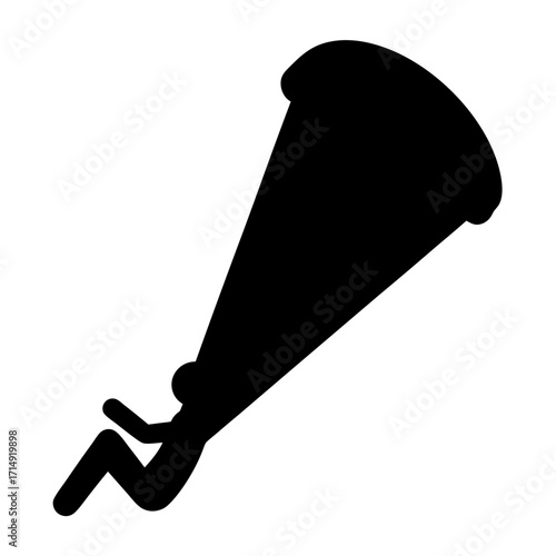 Silhouette of person parachuting with canopy-Black silhouette icon of a person using a parachute, symbolizing skydiving, adventure, extreme sports, freedom, and aerial recreation activity.