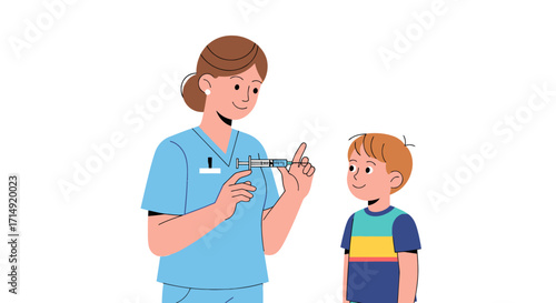 Nurse administering medicine to a young boy.
