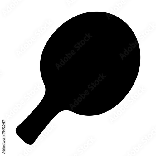 Silhouette of table tennis paddle icon-Black silhouette illustration of a table tennis paddle, representing ping pong, sports equipment, recreation, competition, and indoor gaming activity.