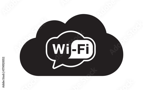 A Black and White Vector Graphic Depicting Cloud Based Wireless Connectivity, with the Wi-Fi Symbol Inside