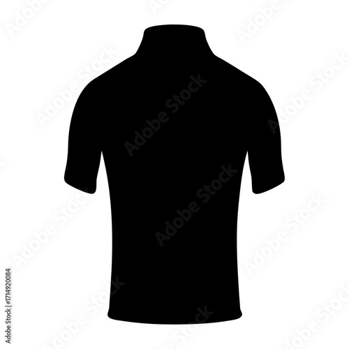 Silhouette of short sleeve polo shirt-Black silhouette illustration of a short sleeve polo shirt with collar, representing casual clothing, sportswear, and fashion style.