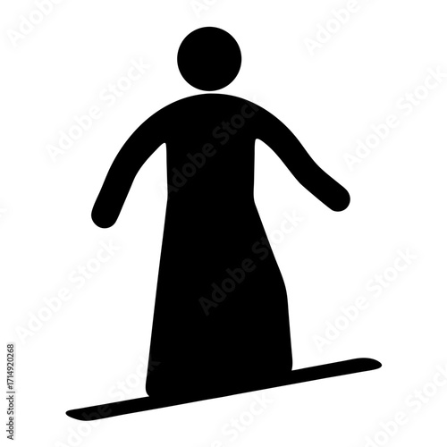 Silhouette of snowboarder standing on board icon-Black silhouette illustration of a person snowboarding, simple flat design isolated on white background for winter sports and recreation themes.