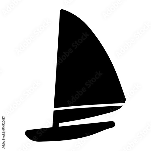 Black silhouette of sailboat icon-Simple black silhouette of a sailboat with a large sail, isolated on white background, ideal for nautical design or logo use.
