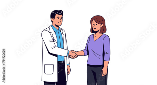 Doctor and Patient Handshake: Medical Professional Greeting Female Patient.