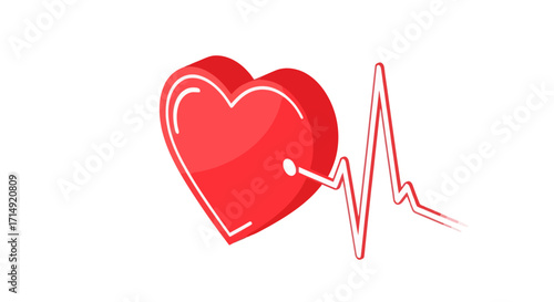 Red 3D Heart with Dynamic Heartbeat Line.