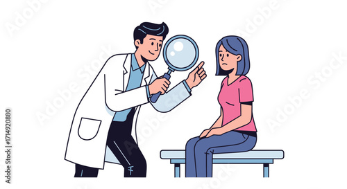 Doctor Examining Patients Skin with Magnifying Glass.