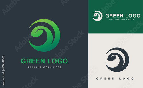 Abstract green gradient leaf or swirl icon in a circular shape, representing nature, growth, and eco-friendly concepts.