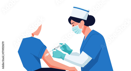 Nurse Administering Vaccine Injection to Patients Arm.