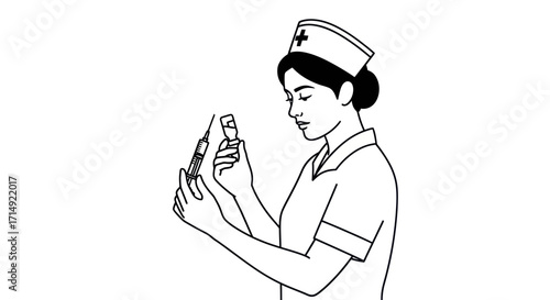 Concentrated Nurse Preparing a Syringe for Injection.
