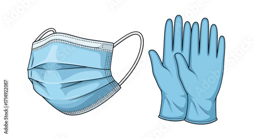 Pair of Protective Medical Gloves and Mask.