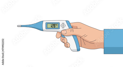 Hand Holding a Digital Thermometer Displaying Temperature.