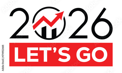 Modern 2026 logo design with bold black text above a red block featuring mirrored white “LETS GO” typography. Clean style, sharp lines, and strong contrast create a striking visual.