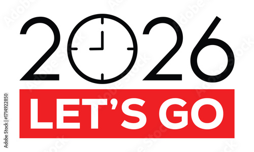 Modern 2026 logo design with bold black text above a red block featuring mirrored white “LETS GO” typography. Clean style, sharp lines, and strong contrast create a striking visual.