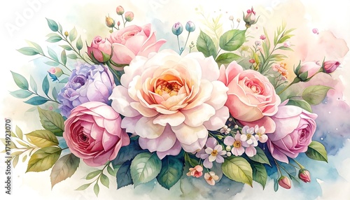 Delicate Floral Arrangement in Pastel Watercolor Style