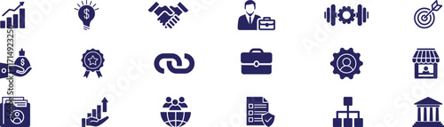 A collection of business icons | Business icons set representing various aspects of business and management. Money, data, wallet, chart, dollar, profile, idea, marketing, bank blue icons silhouette