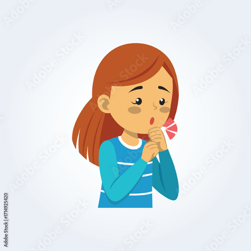 A character illustration of a girl coughing