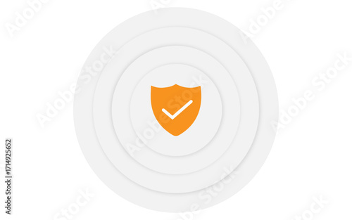 Grey circle image with shield icon in the center, shield icon with in the circle