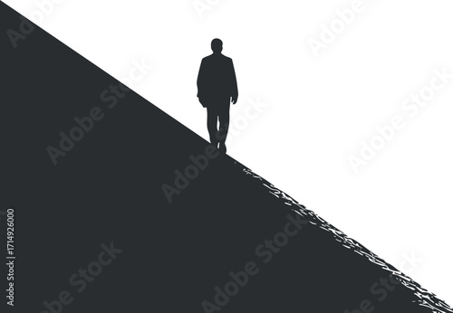 A silhouette of a man walking up an inclined surface symbolizing ambition and success.