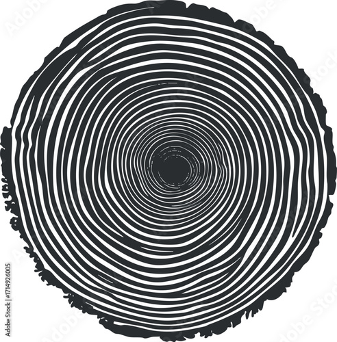 Illustration of a tree stump showing growth rings in a simple black and white design.