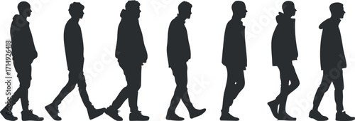 Silhouette of a man walking in various poses showcasing movement and style.