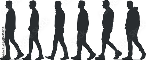 A series of silhouettes depicting a man walking in different poses and movements.