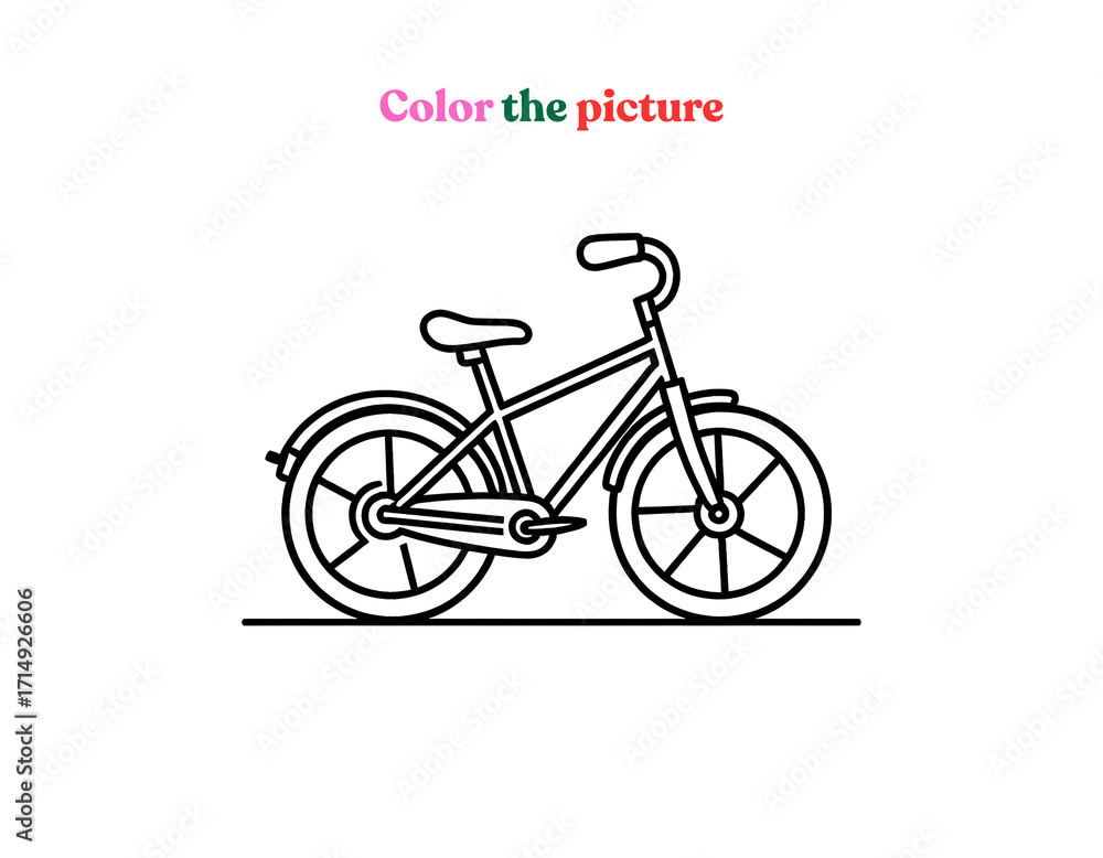 Fototapeta premium Vector graphic illustration of bicycle for children’s educational coloring book