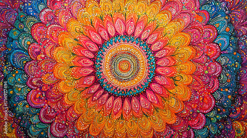 Colorful mandala artwork featuring intricate floral patterns in