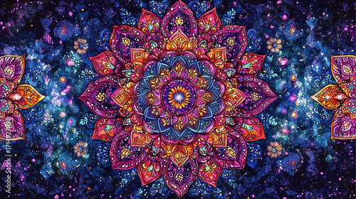 Bright and colorful mandala design featuring intricate patterns