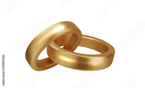 Gold Wedding Rings isolated on white. Realistic Luxury Wedding Band for Marriage and Anniversary Design PNG