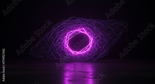 Futuristic glowing purple light vortex, an abstract digital energy tunnel creating a dynamic portal, symbolizing advanced technology and infinite possibilities