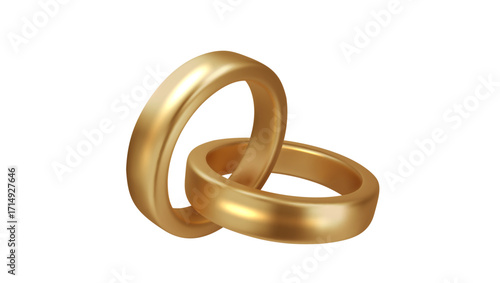Gold Marriage Rings. Shiny Elegant 3D Wedding Band Isolated PNG