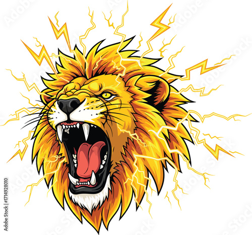Fierce lion roaring with electrifying energy and golden mane, powerful symbol of strength and dominance for dynamic branding