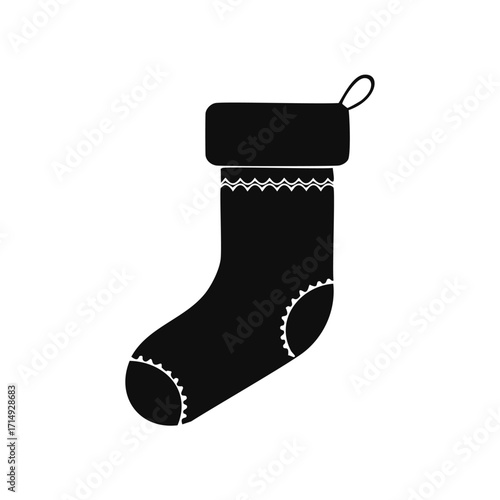Black Christmas stocking silhouette with decorative trim