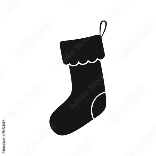 Black Christmas stocking silhouette with scalloped top