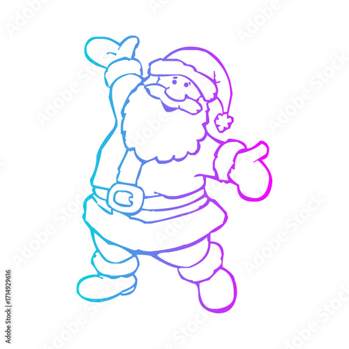  Merry Christmas line art of a jolly Santa Claus,  gradient line art icon. Happy New Year greeting with cute Santa Claus. isolated
