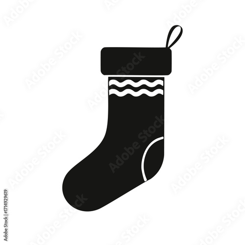 Black Christmas stocking silhouette with wavy trim