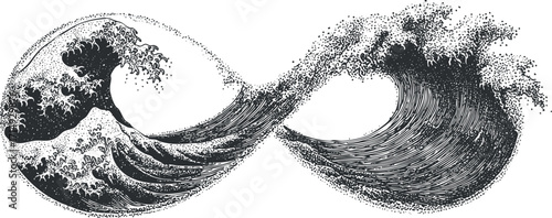 An artistic representation of waves forming an infinity symbol showcasing ocean energy and flow.