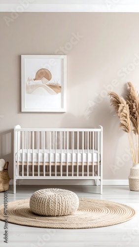 Baby nursery with beige and white accents