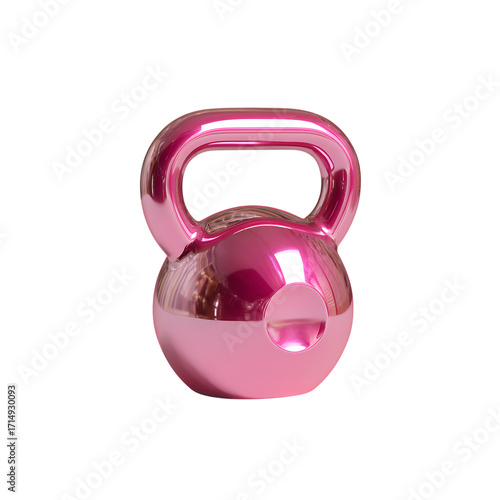 pink kettlebell with smooth glossy surface isolated on a transparent background, in a PNG format