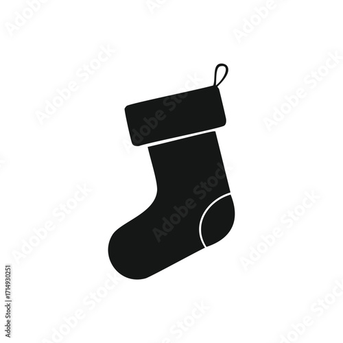 Black Christmas stocking with white toe and heel on white background