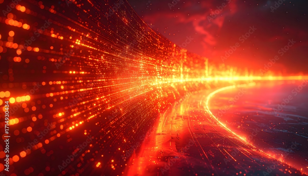Obraz premium Digital Firewall Concept Background with Glowing Lines and Red-Orange Gradient