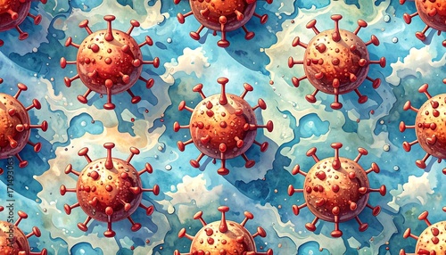 Colorful virus pattern on a textured background