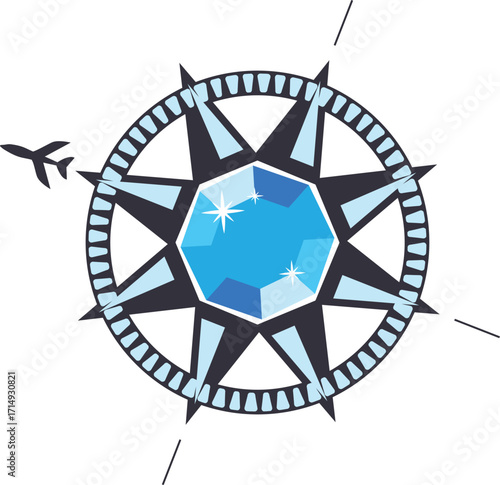Compass with diamond jewel logo