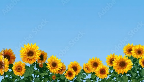 Bright Yellow Sunflowers Against Blue Sky